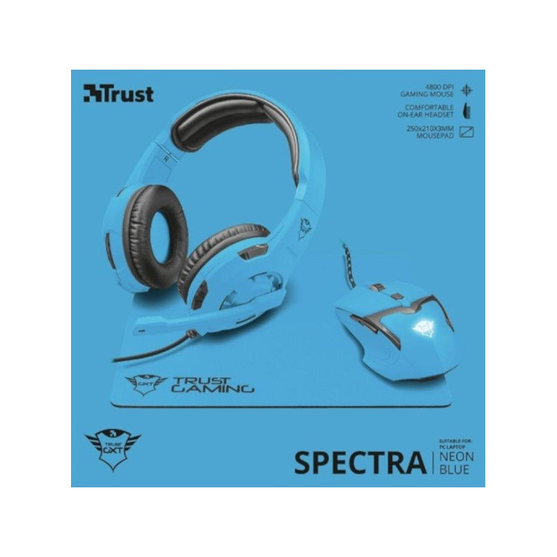 PC AURICULARES-RATON-ALFOMBRILLA GXT790-SB SPECTRA NEON BLUE TRUST