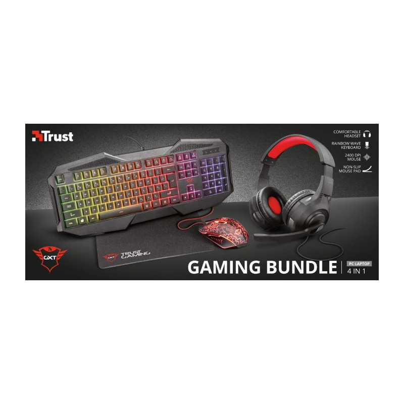 PC PACK GAMER GXT1180RW TRUST (TECLADO + RATÓN + HEADSET + ALFOMBRILLA)L