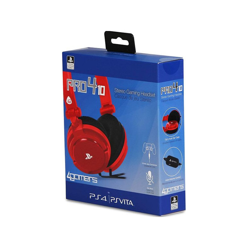 PS4 AURICULARES PRO4-10 ROJO 4GAMERS