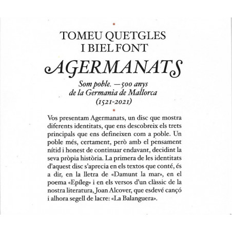 TOMEU QUETGLES I BIEL FONT - AGERMANATS (CD)