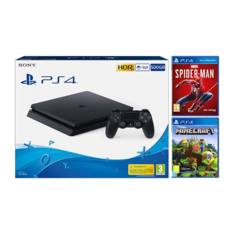 PS4 CONSOLA SLIM 500 GB + MARVEL SPIDERMAN + MINECRAFT