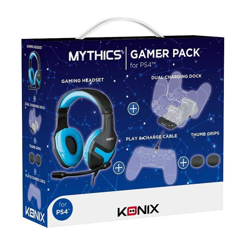PS4 AURICULARES GAMER PACK: AURICULAR + BASE + GRIPS KONIX