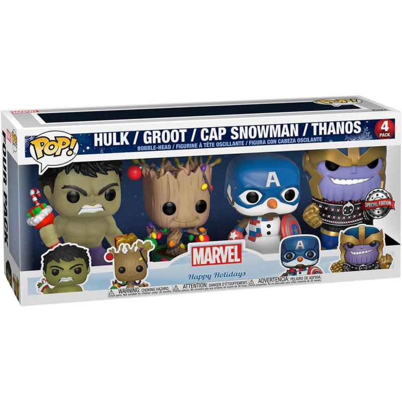 FUNKO POP! MARVEL HAPPY HOLIDAYS PACK 4 (HULK/GROOT/CAP SNOWMAN/THANOS)