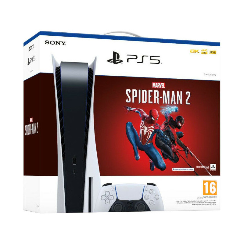 PS5 CONSOLA WHITE + DUALSENSE + MARVEL SPIDER-MAN 2