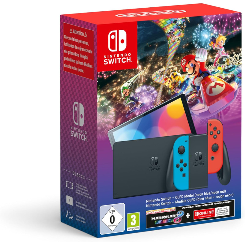 SW CONSOLA NINTENDO SWITCH AZUL NEON/ROJO NEON (BLUE/RED) OLED  + MARIO KART 8 + SUSCRIPCIÓN 3 MESES ONLINE